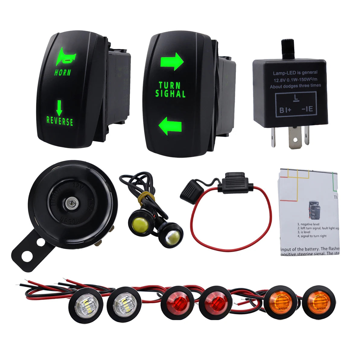 Golf Cart Turn Signal & Horn Kit with Rocker Switches, 12V