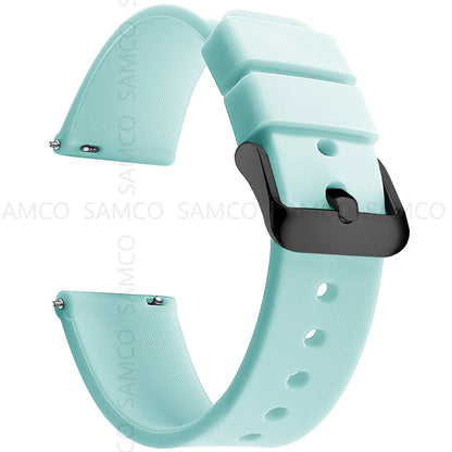 Curved-End Silicone Band in Powder Blue with Black Buckle