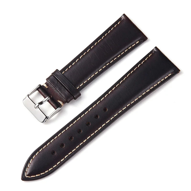 COROS Oil-Waxed Leather Band with Contrast Stitching – Dark Brown