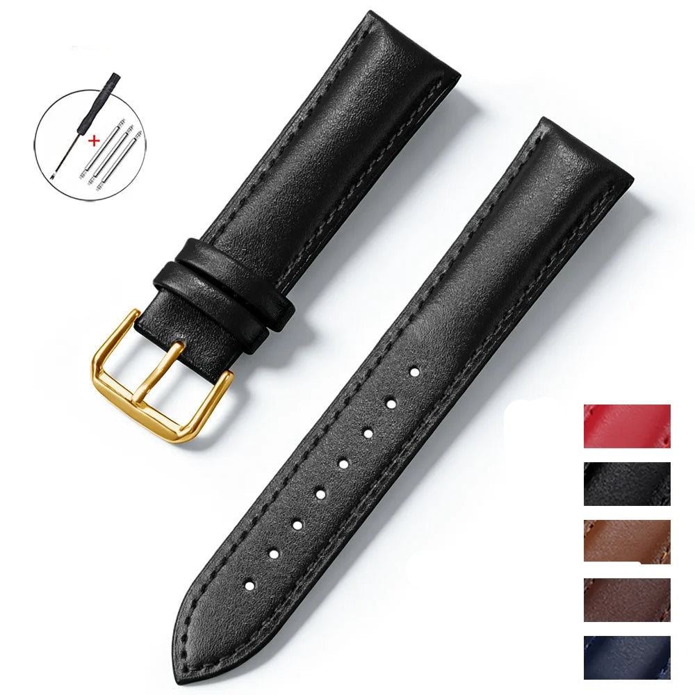 Slim Calfskin Band in black with a gold buckle