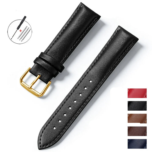 Slim Calfskin Band in black with a gold buckle