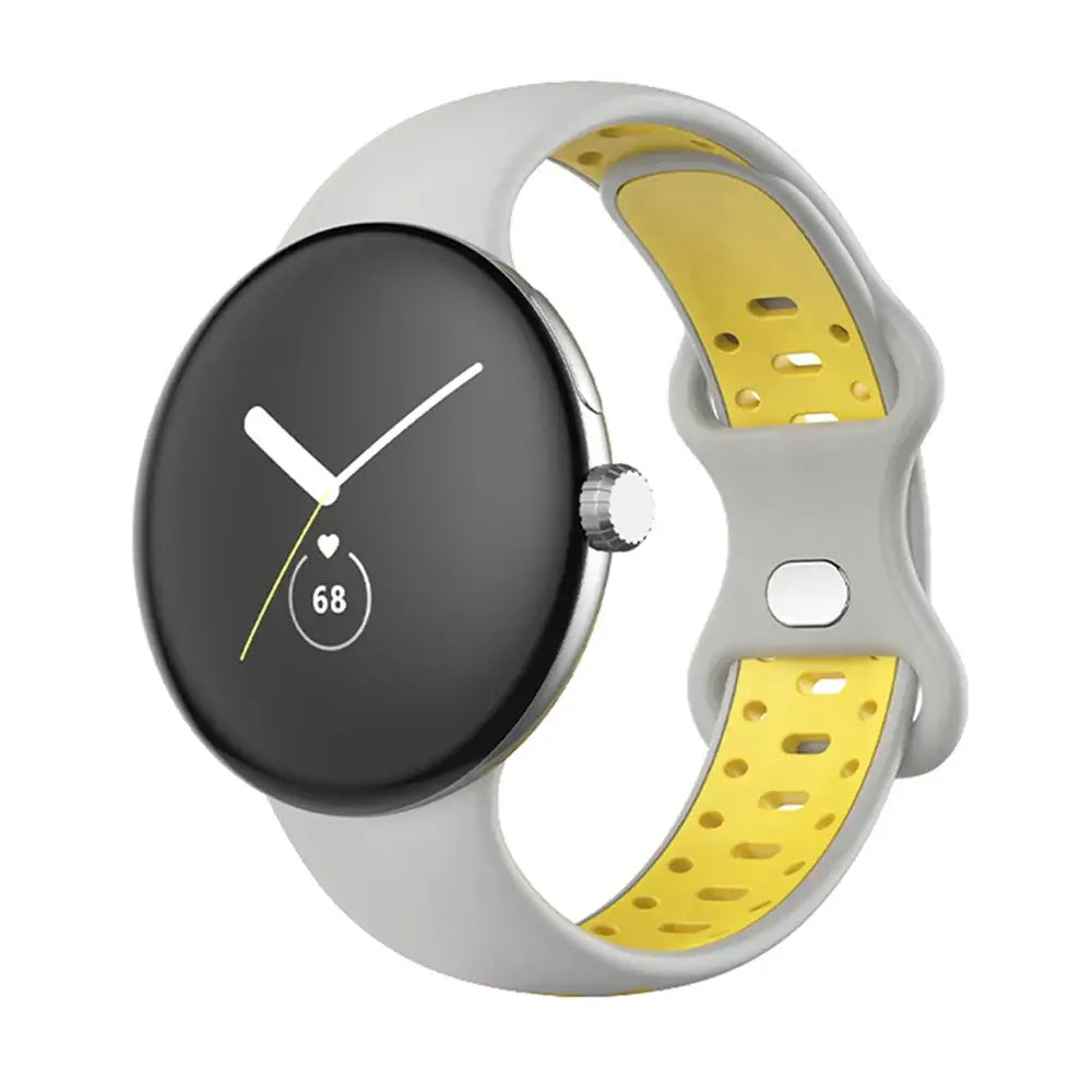 Two-Tone Perforated Silicone Google Pixel Watch Band in Gray / Yellow