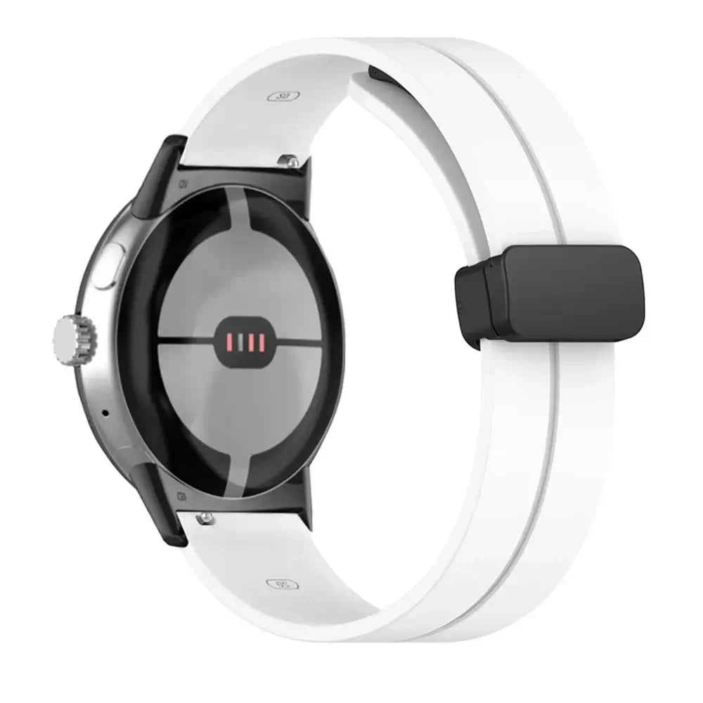 Magnetic Folding Clasp Silicone Google Pixel Watch Band in White / Black