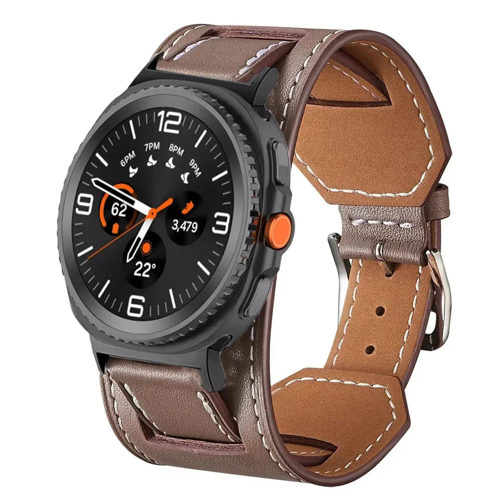 Samsung Galaxy Leather Watch Band - Watch8/Watch8 Classic/Watch9/Ultra/Ultra2 in taupe, enhancing style and comfort.