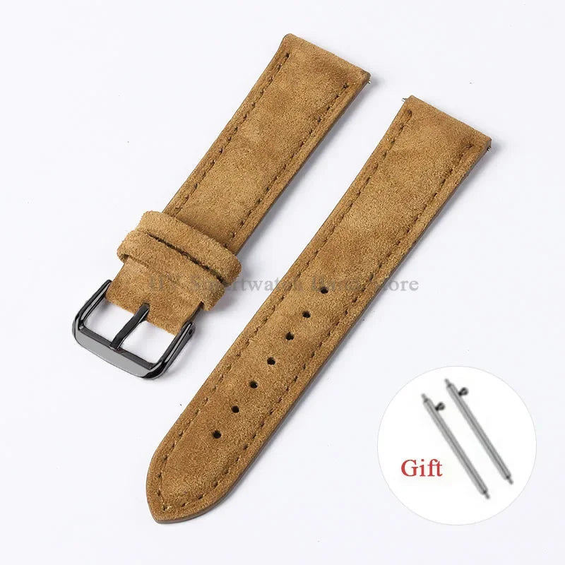 OnePlus Smartwatch Vintage Suede Leather Band Quick Release Strap in tan color, featuring a durable buckle and quick release design.