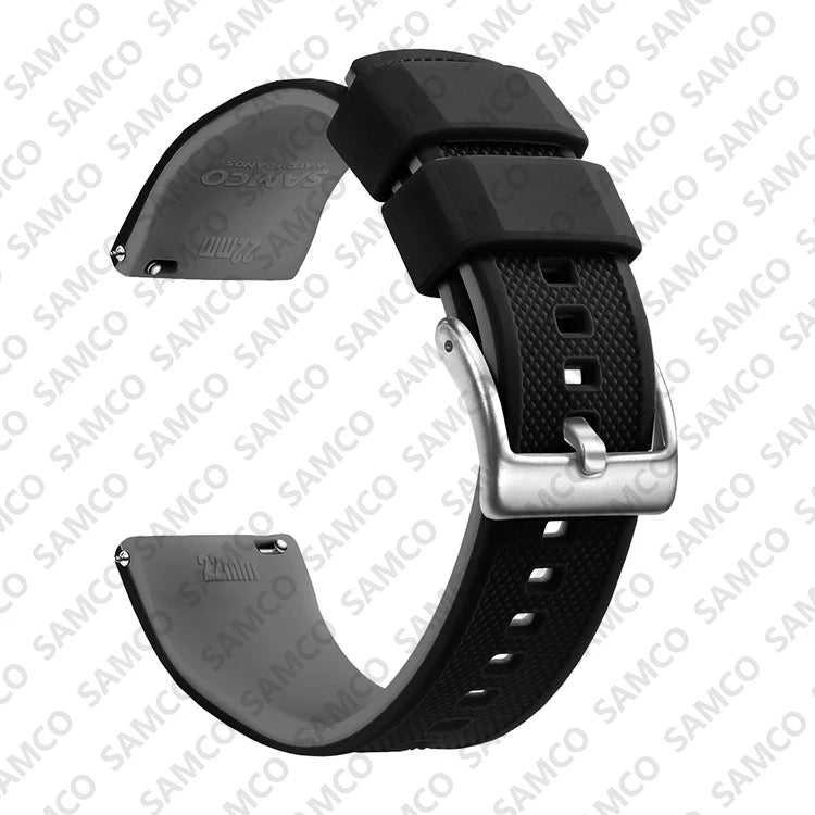 COROS Textured Silicone Watch Band with Buckle Choices - Black / Gray - Silver Buckle