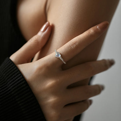 Moonstone heart chain ring, adjustable, 925 sterling silver, photo 2