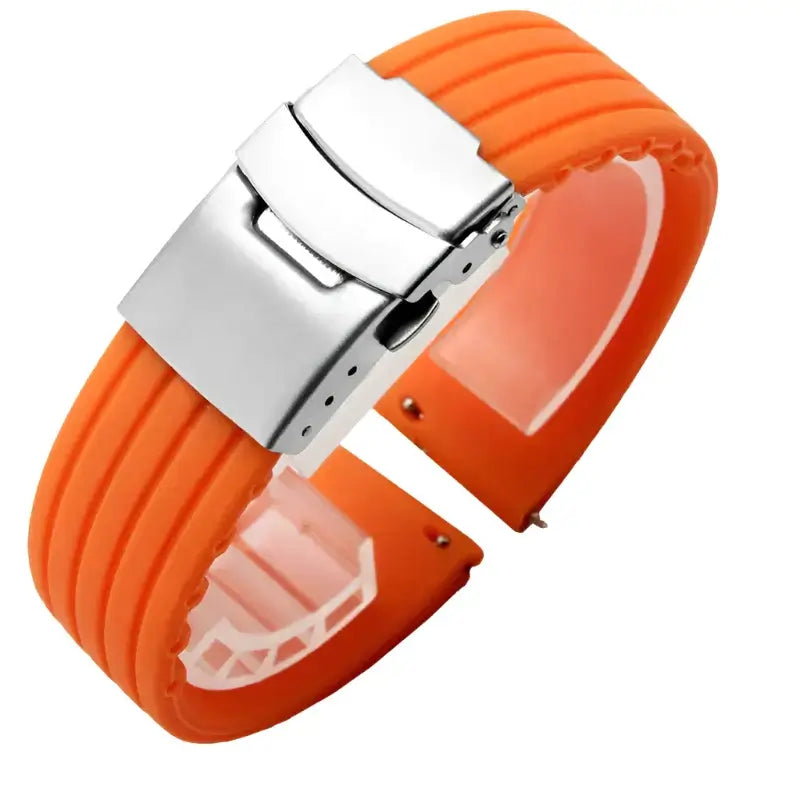 Suunto Ribbed Silicone Folding-Clasp Band - Orange / Silver Clasp
