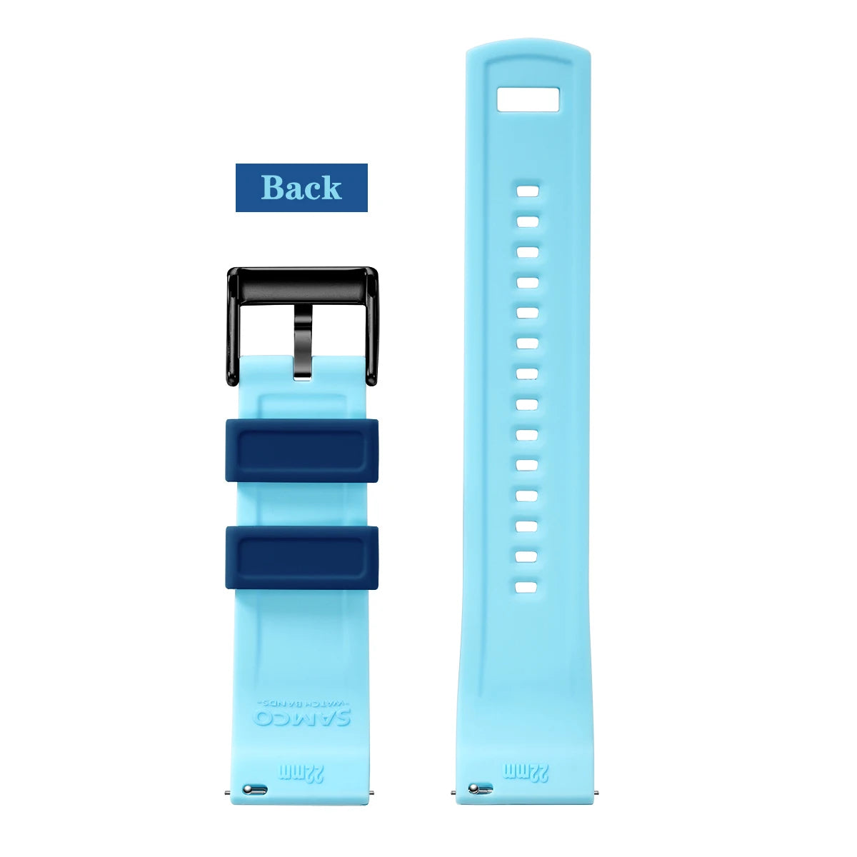 OnePlus Watch Band Quick Release Silicone Strap Sweat Resistant Black - back and front view