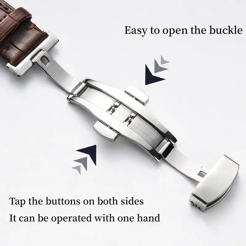 Suunto Crocodile-Pattern Leather Butterfly Band - Butterfly clasp release buttons