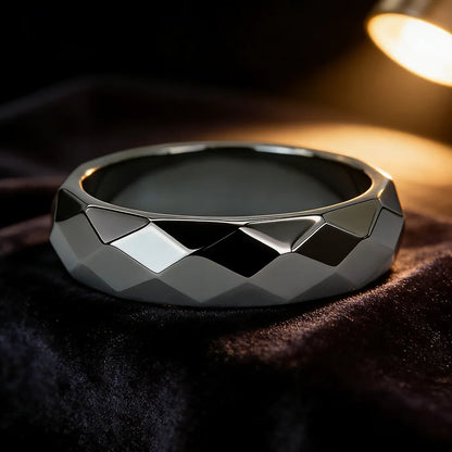 Simulated Hematite Wide-Facet Band Ring
