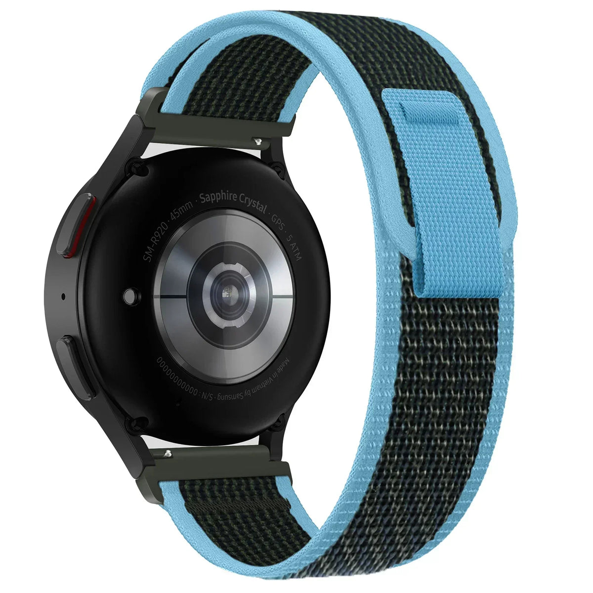 Motorola Moto Nylon Trail Loop Watch Band with Pull Tab — Black / Sky Blue