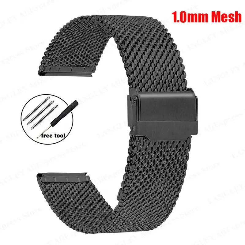 Milanese Mesh Band with Adjustable Clasp in Black / 1.0mm Mesh for compatible Huawei watches