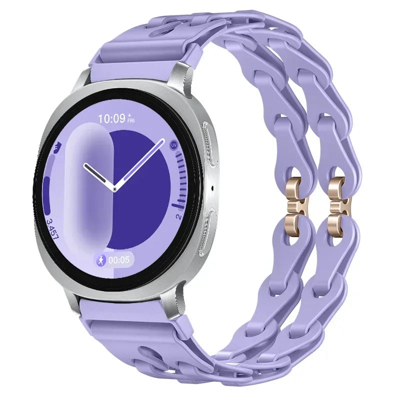Samsung Galaxy Silicone Chain Watch Band – Watch8/Watch8 Classic/Watch9/Ultra/Ultra2 Multi in lavender purple.