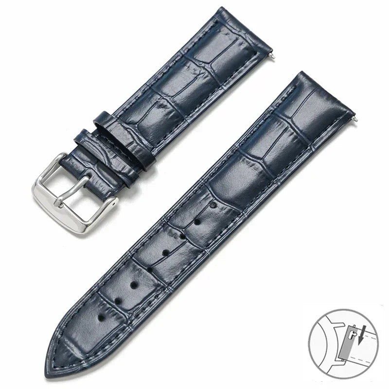 Croc-Embossed Leather Band in Navy Blue with Silver Buckle