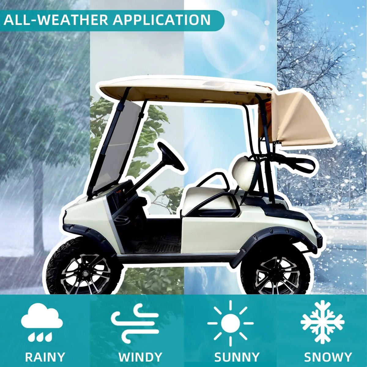 Golf Cart Rear Bag Rain Cover with Clear Windows and Bracket