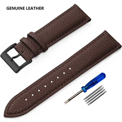 Grained Leather Band in Dark Brown with Black Buckle