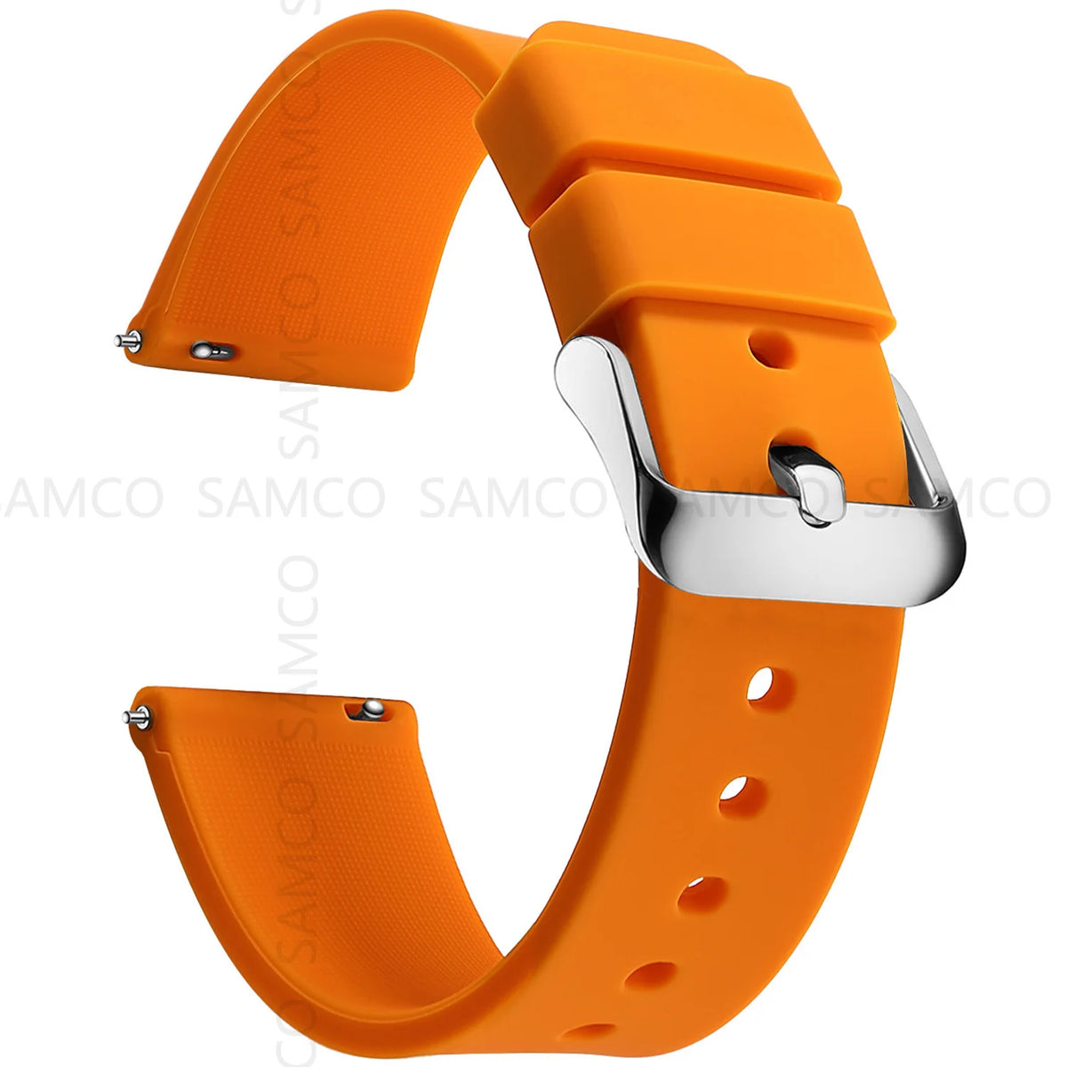 Curved-End Silicone Band in Orange with Silver Buckle