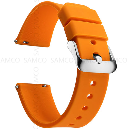 Curved-End Silicone Band in Orange with Silver Buckle