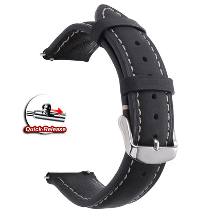 Vintage Stitched Leather Band in Black