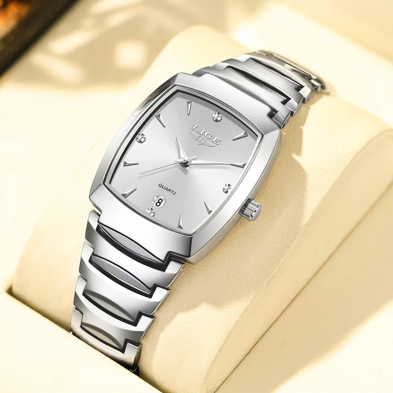 Women's Sculpted Bracelet Tonneau Quartz Watch — Silver Tone / Silver Dial — BandsCo Straps
