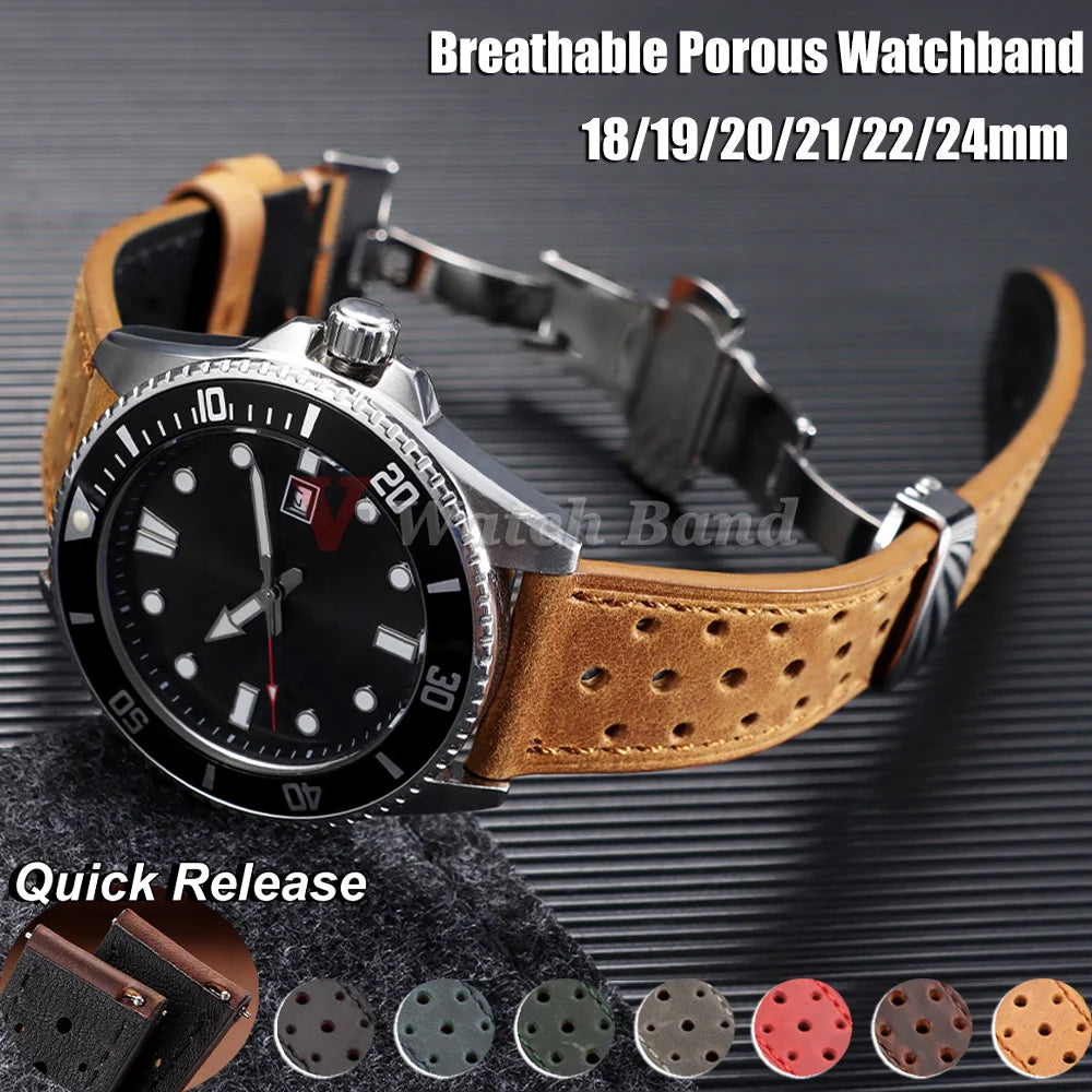 Garmin Perforated Racing Leather Band on a dive watch with color swatches