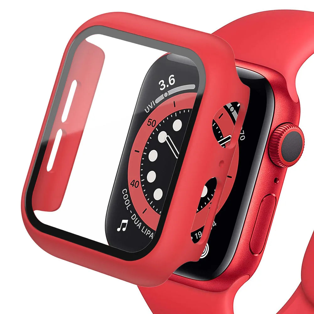Quality protective case for Apple Watch displayed in red, showcasing full-body coverage and sleek design.