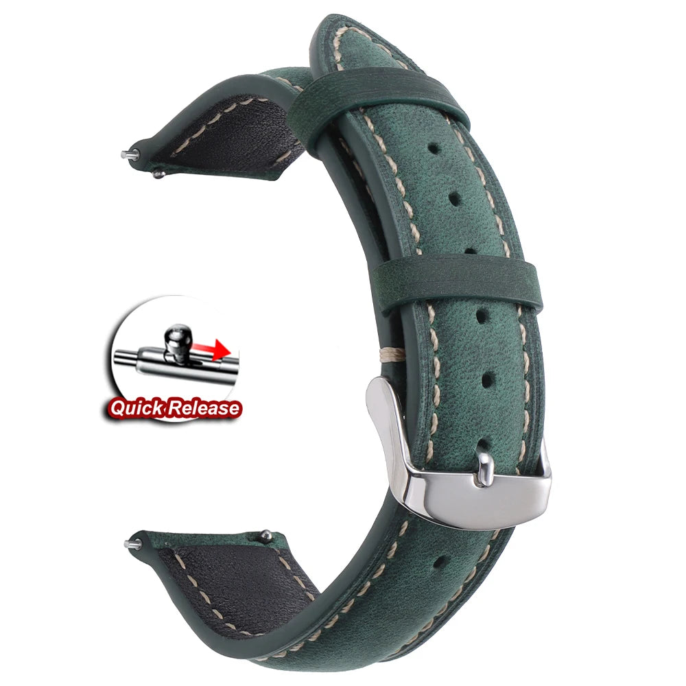Vintage Stitched Leather Band in Green