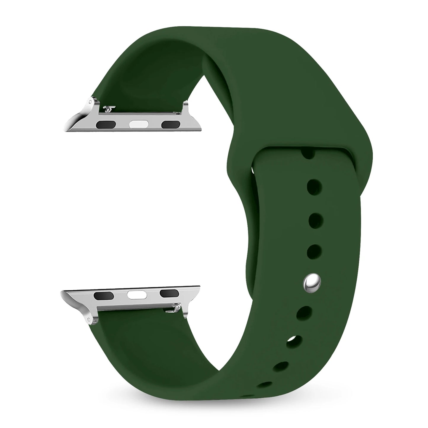 Apple Watch silicone strap in green, offering comfort, style, and waterproof durability for daily wear.