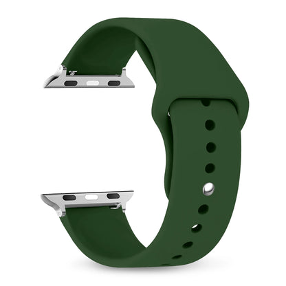 Apple Watch silicone strap in green, offering comfort, style, and waterproof durability for daily wear.