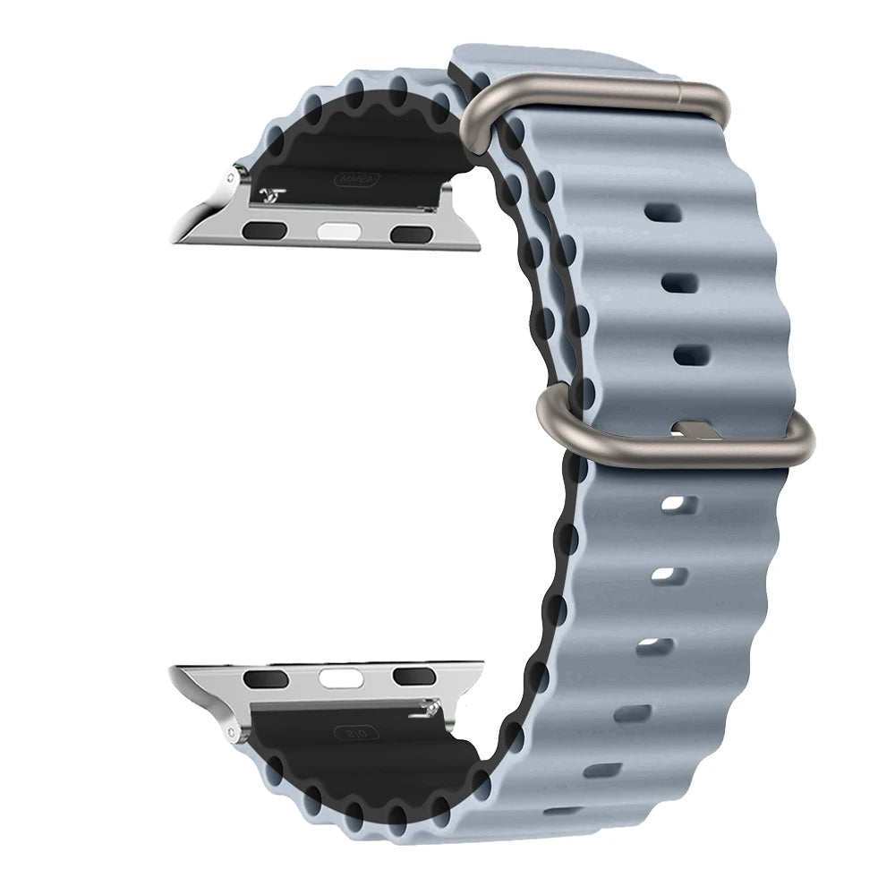 Ribbed Silicone Apple Watch Band - Solid & Two-Tone in Blue Gray / Black