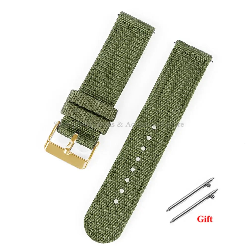 Woven Nylon Band with Buckle Options in Olive Green / Gold Buckle for compatible Huawei watches