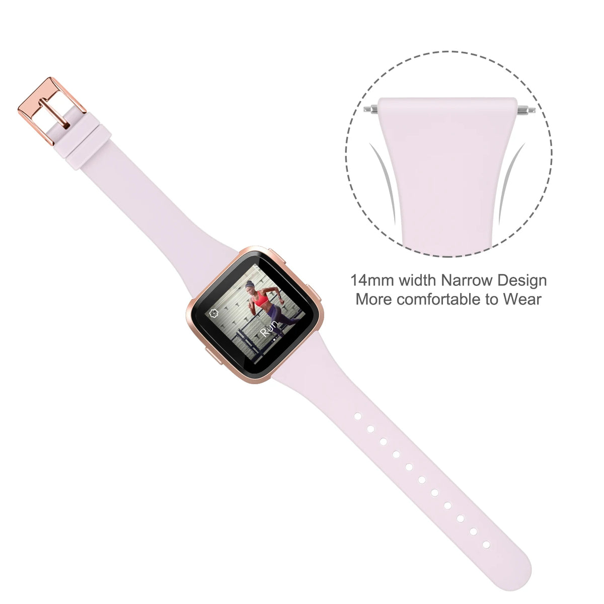 Fitbit Versa 2 Slim Silicone Buckle Band - Tapered strap profile