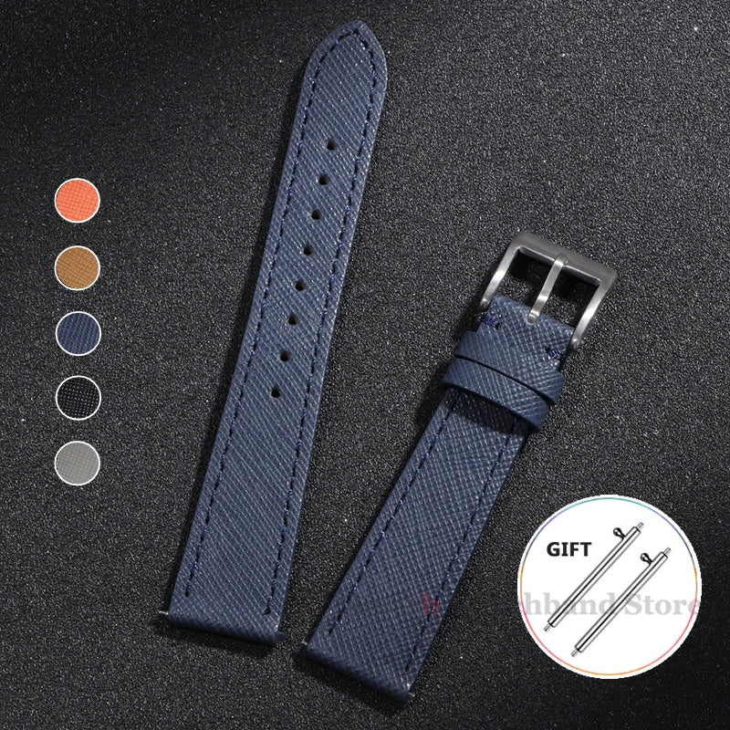 Garmin 18/20/22mm Quick Release Saffiano Leather Band in navy with color swatches