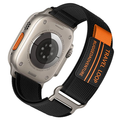 Apple Watch Nylon Band Rugged Trail Loop in black and orange for active lifestyles and outdoor adventures.
