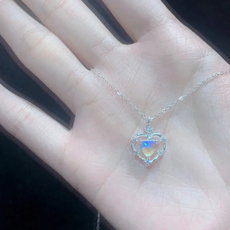 Moonstone Heart Pendant Necklace with Cubic Zirconia, 925 Sterling Silver, photo 4