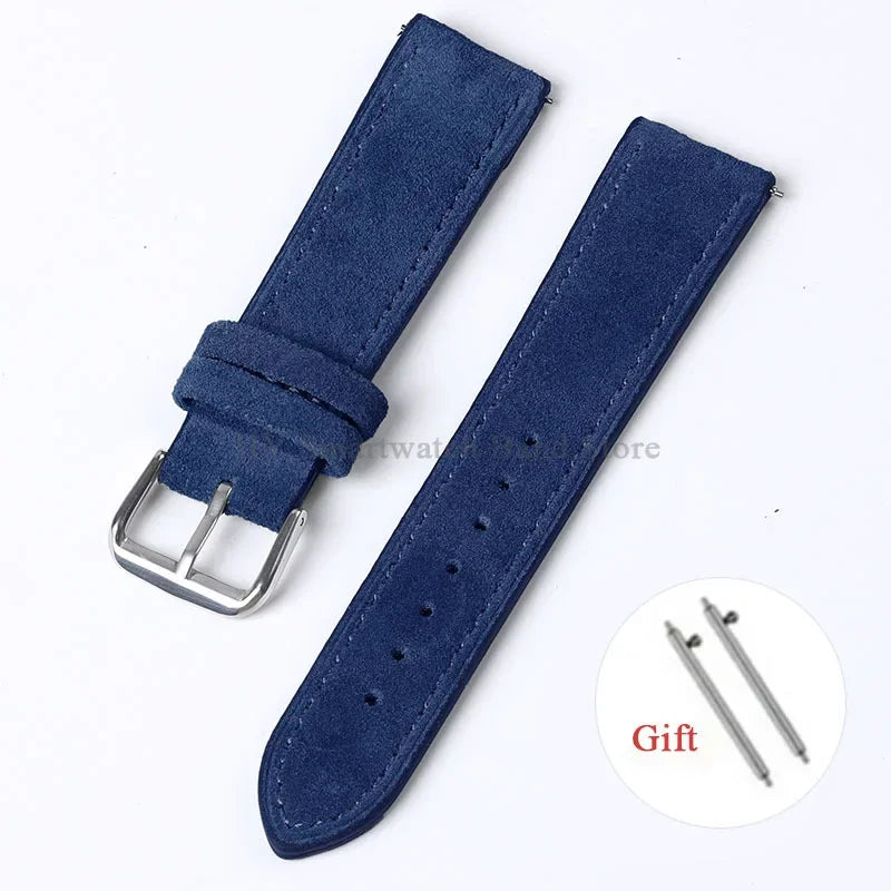 OnePlus Smartwatch Vintage Suede Leather Band Quick Release Strap in blue with gift tools included