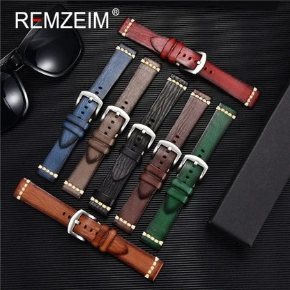 Colorful leather Suunto watch bands displayed with sunglasses, featuring textured patterns and durable materials.