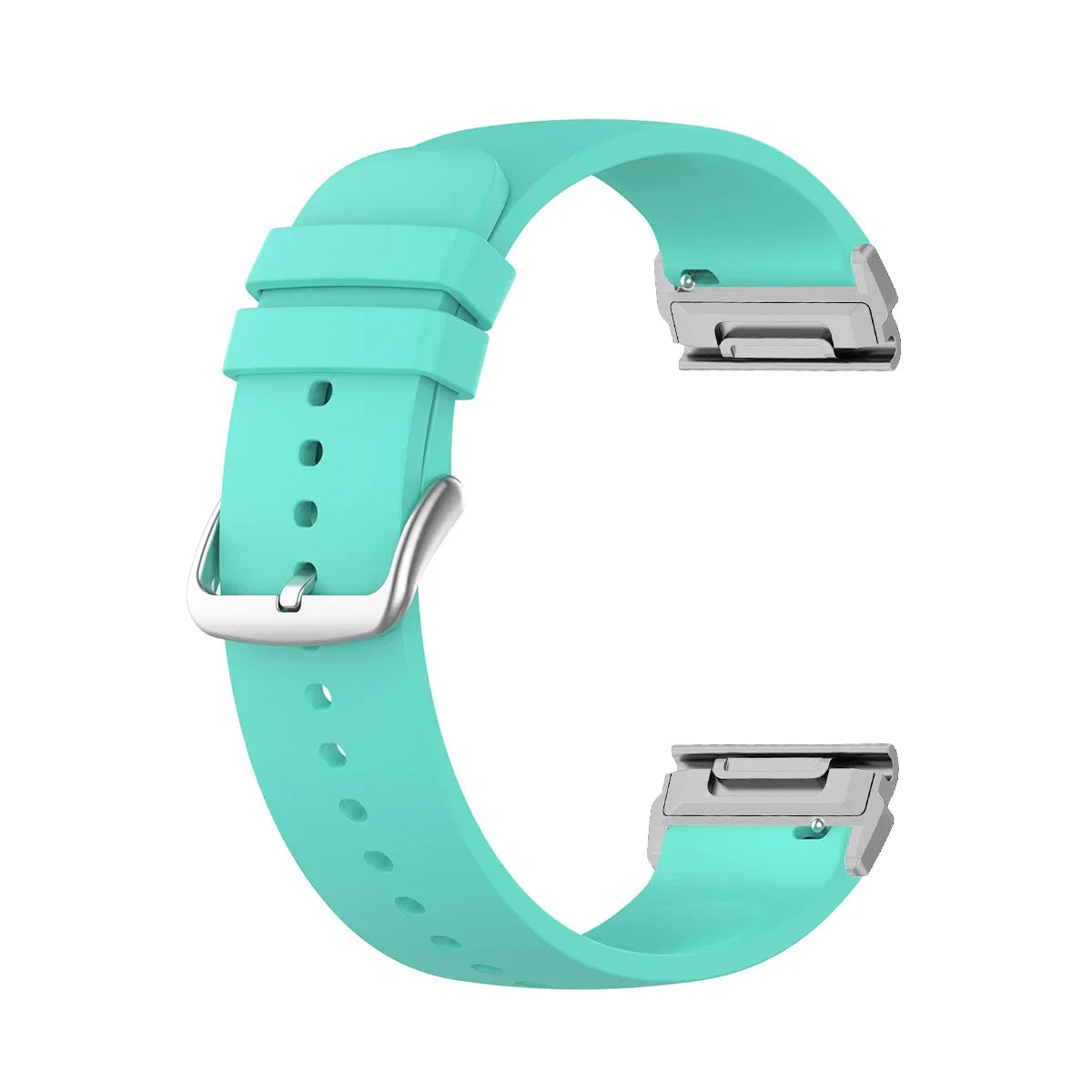 Turquoise silicone smartwatch strap for Garmin watches, comfortable and flexible replacement band with quickfit design.