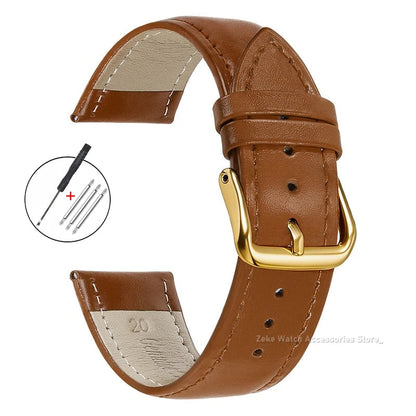 Slim Calfskin Band in Light Brown with Gold Buckle