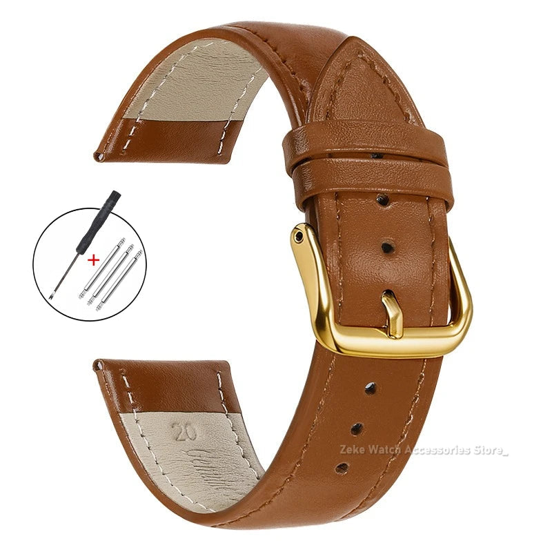 Slim Calfskin Band in Light Brown with Gold Buckle