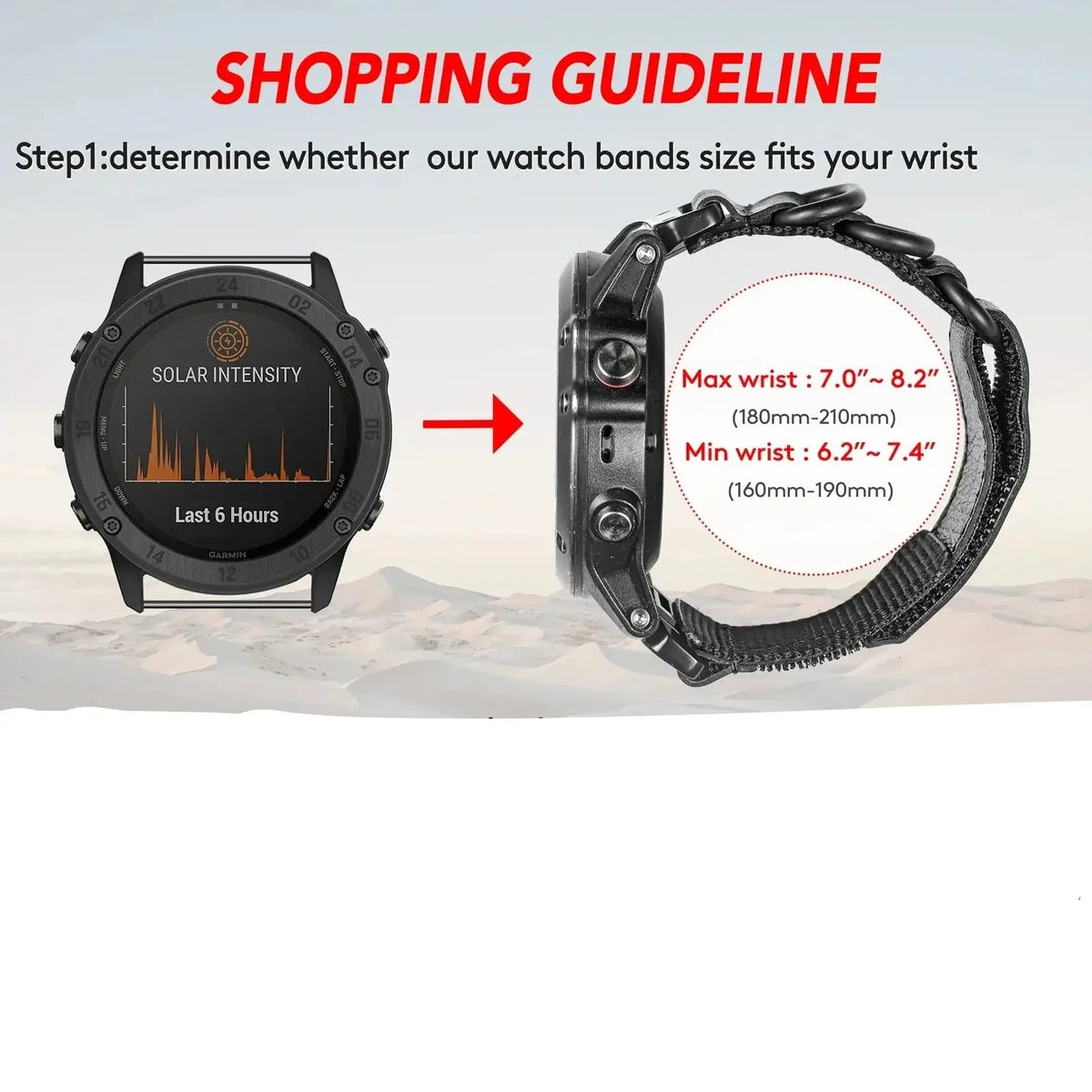 Garmin QuickFit Leather and Nylon Loop Band wrist sizing guide