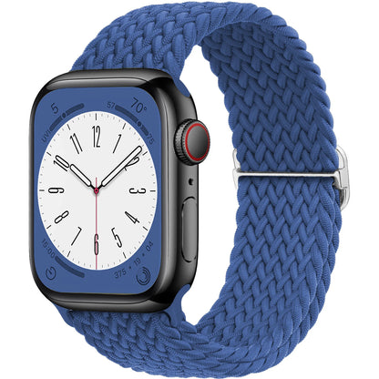 Apple Watch with braided blue nylon strap, showcasing a stylish and comfortable design for daily wear.