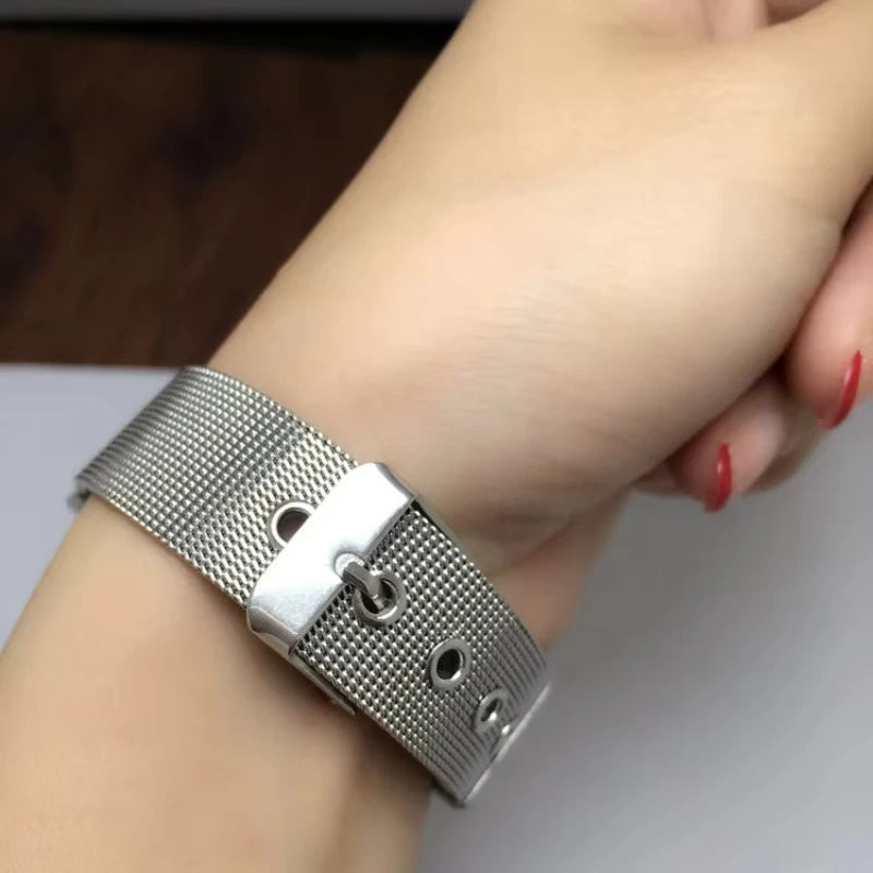 Milanese Mesh Buckle Band worn on a wrist