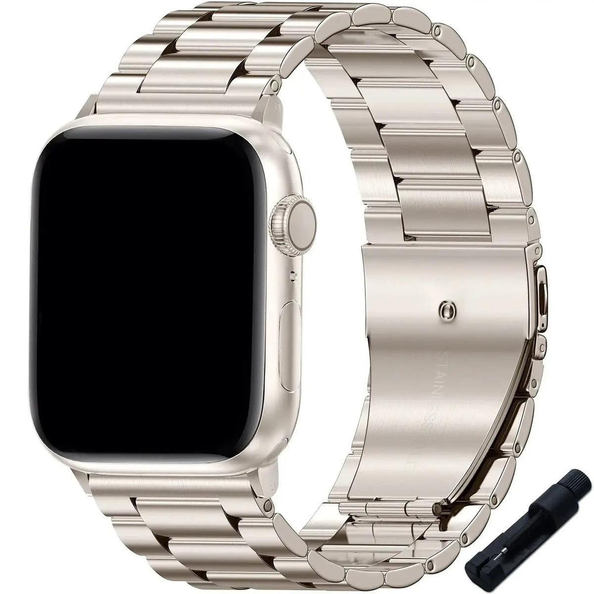 Starlight wide-link Apple Watch band with link adjustment tool