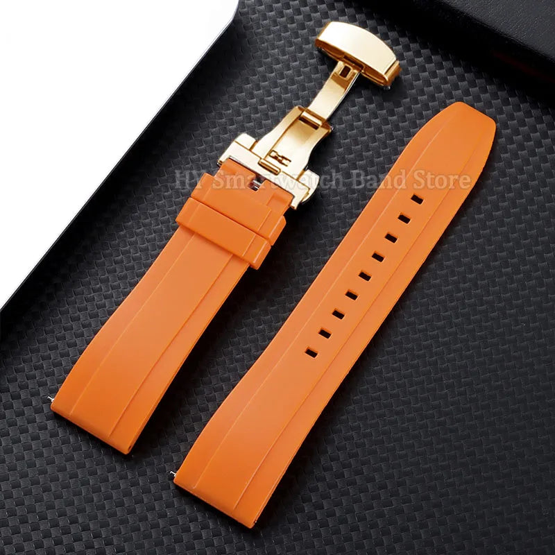 Silicone Butterfly Clasp Band in Orange with Gold Clasp