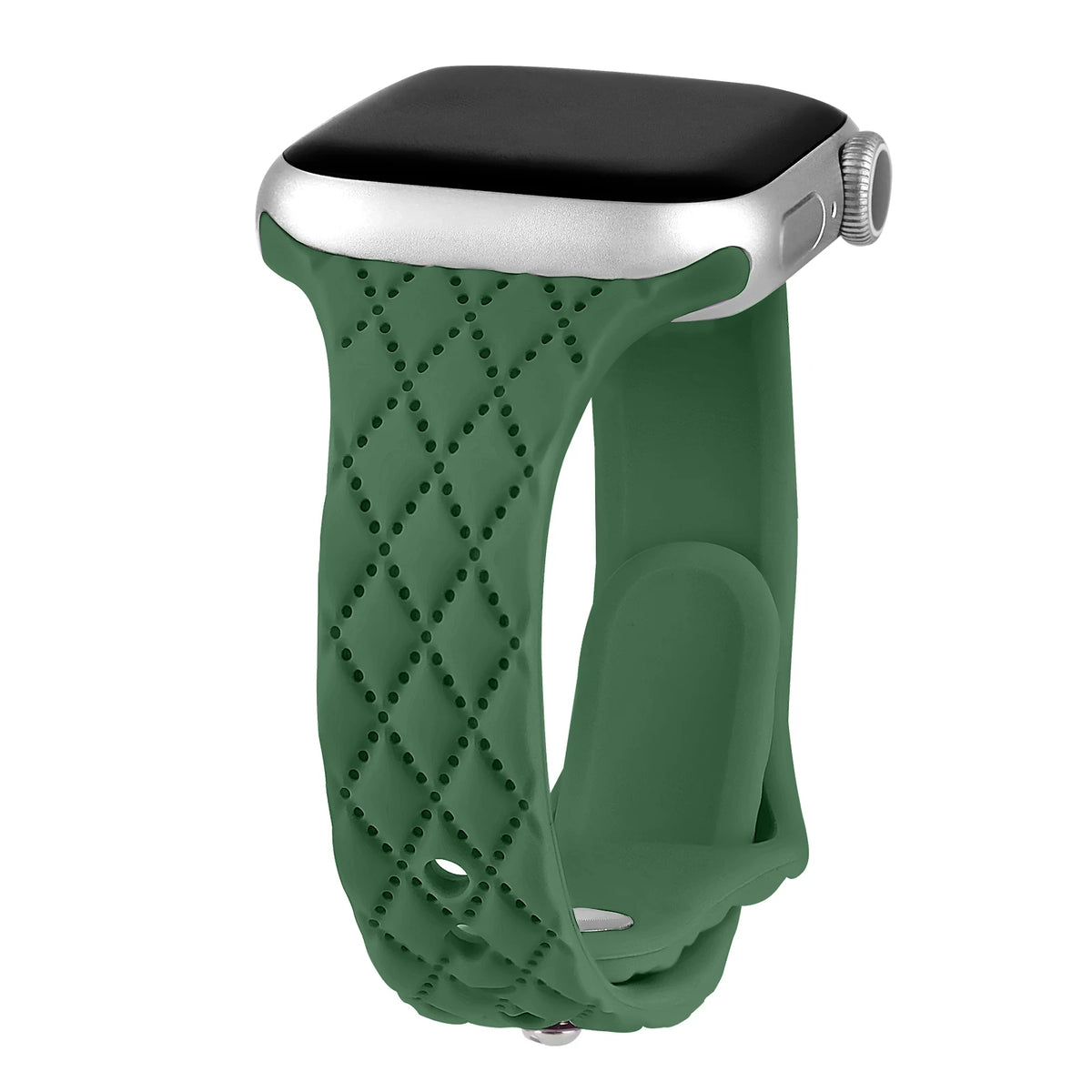 Diamond-Pattern Slim Silicone Apple Watch Band in Forest Green