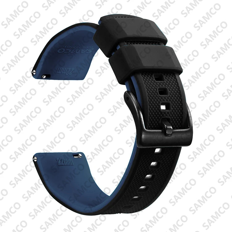 COROS Textured Silicone Watch Band with Buckle Choices - Black / Navy - Black Buckle