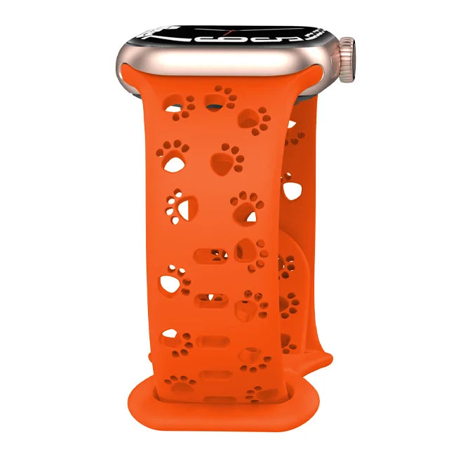 Paw Print Cutout Silicone Apple Watch Band in Orange