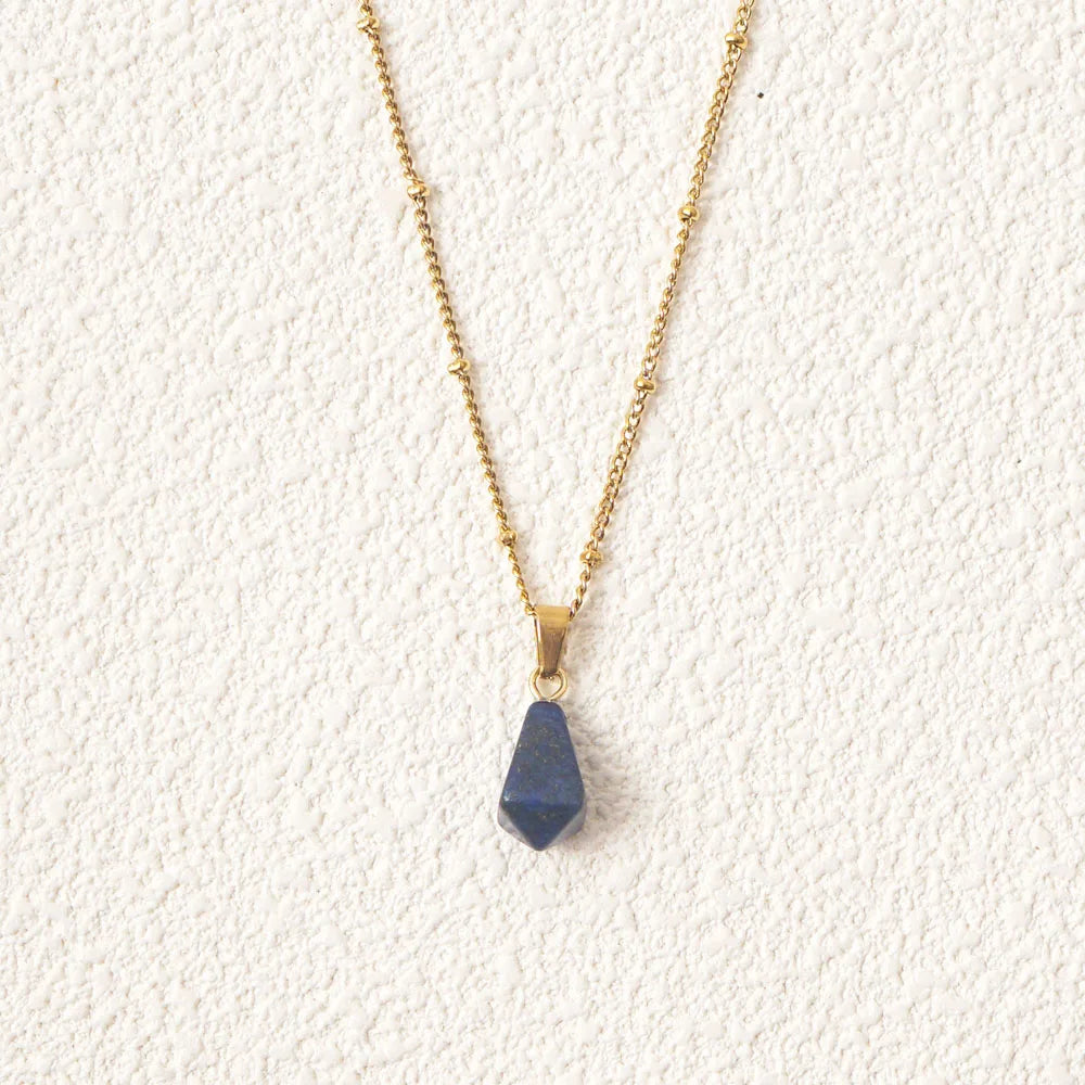 Lapis lazuli drop pendant necklace, gold-tone stainless steel